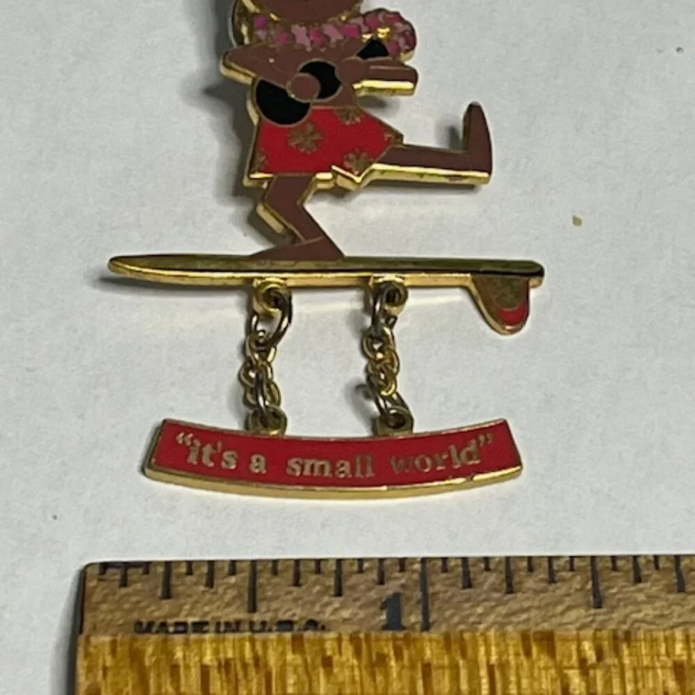Disney Dangling Surfer Doll w/Ukulele Small World Trading Lapel Hat Vest Pin